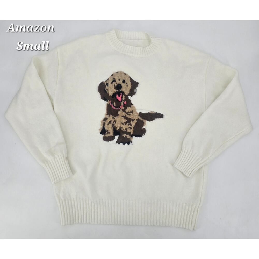 Goldendoodle Dog Sweater Small Cream Doodle Graphic Cozy Fall Cottagecore Knit